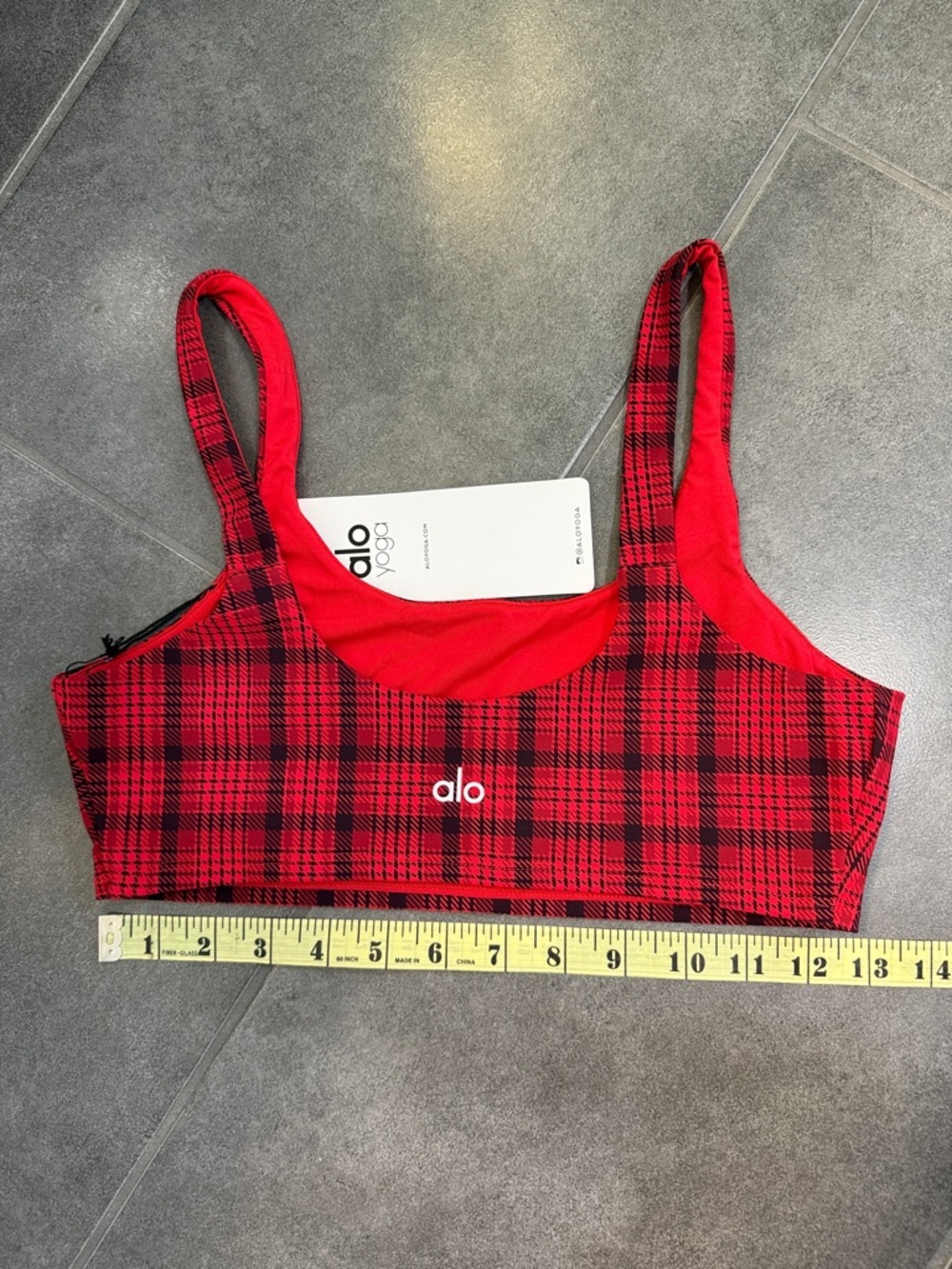 New! ALO YOGA Scarlet Plaid Print RARE! XS Leggings + Med Bra Top SOLD AS A SET - Picture 4 of 15